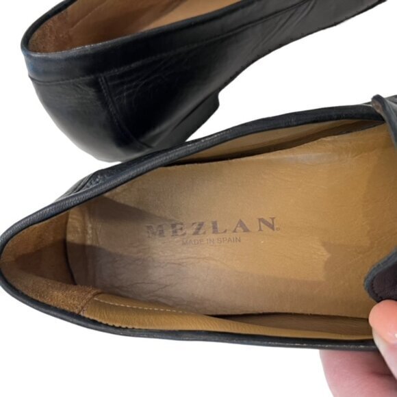 Mezlan Brussels Black Calfskin Men’s Moccasin Size 8.5 M Spain 6897 Silver M Bit